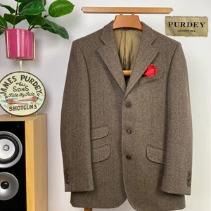 PURDEY (38R) Tweed Herringbone Wool Shooting Sport Coat Hacking Blazer Jacket - Picture 1 of 17
