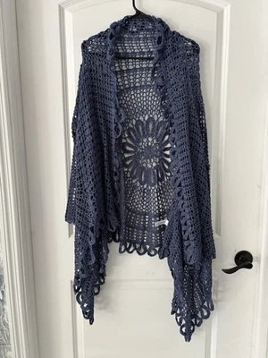 Denim 24/7 Women’s Crochet Cardigan Blue Circular,Floral-like Motif Plus Size4X - Image 1 of 4