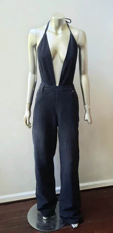 JEANS JERSEY CON ESCOTE DENIM MONO BACK OUT HALTER FIESTA BOHO talla L Foto 1 de 4