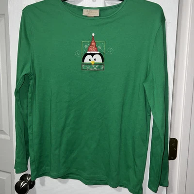 M&C Sportswear Christmas Penguin Size XL Green Christmas Long Sleeve Round Neck - Imagem 1 de 4