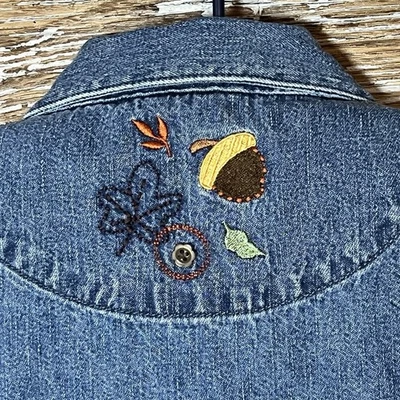 Christopher & Banks Autumn Embroidered Blue Jean Vest Size XL Fall Acorn Denim - Image 1 of 4