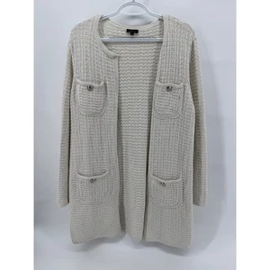 Talbots creme strukturiert Glitzer Strick vorne offen Cardigan Pullover Taschen Medium - Bild 1 von 8