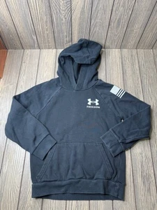 Under Armour Youth Small Black Freedom Hoodie Boys Long Sleeve Pullover With Gra - Picture 1 of 5