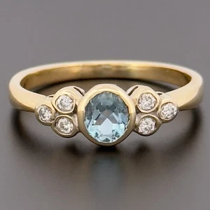 18ct Yellow Gold Blue Topaz & Diamond Cluster Ring Size L Hallmarked - Picture 1 of 10