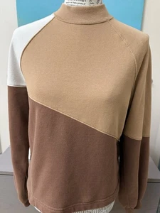 Abercrombie & Fitch Color Block Sweatshirt braun creme hellbraun angedeuteter Rollkragen Small - Bild 1 von 7