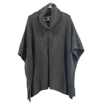 00145 - Poncho Suéter Bass Maine Mujer Gris Tejido con Cable Tejido Abierto L/XL Foto 1 de 4