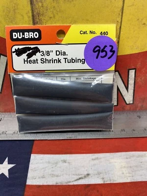 DU-BRO 440 {3/8" dia. x 3 pc.} Black Heat Shrink Tubing -NEW- USA SHIPPED - Image 1 of 3