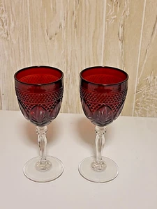 Cristal D’Arques-Durand Antiguo Copas Rojo Rubí, Juego de 2 Copas de Vino/Agua 8” - Imagen 1 de 4