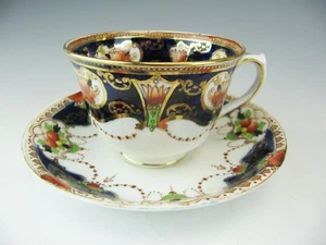 Crown Chelsea Cup & Saucer Chinese Batwing Panels with Chrysanthemums, Garlands - Picture 1 of 9