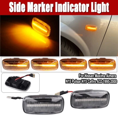 Luz marcadora lateral dinámica LED transparente para Nissan Máxima Almera Pulsar N15 95-00 Foto 1 de 4