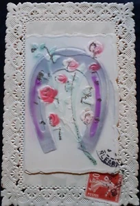 Nr. 790/240 1 alte Postkarte Spitzenausschnitt Frohes Neues Jahr geschrieben - Bild 1 von 3