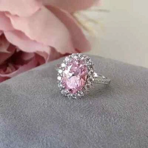 3 Ct Oval Cut Natural Pink Sapphire & Diamond Engagement Ring 14K White Gold - Picture 1 of 10