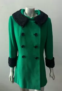 Designer Princess Double Breasted Wool Curly Lamb Fur Vintage Collar Cuff S - Picture 1 of 6