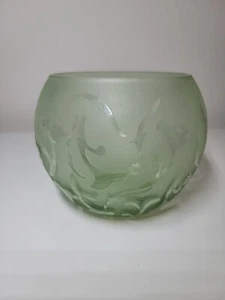 "Candelabro votivo verde satinado con flor de tulipán transparente Art Deco 5"" Rose Bowl" - Imagen 1 de 2