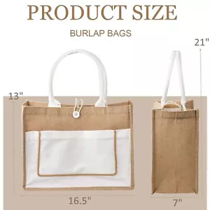 6PCS Large Burlap Tote Bags 16.5 x 13 x 7 Inch Beach Grocery Bridesmaid Bags - Picture 1 of 6