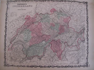 Hand Colored Map Johnson's Atlas Switzerland Luzern Zurich Schwyz Stanz 1863 - Picture 1 of 2
