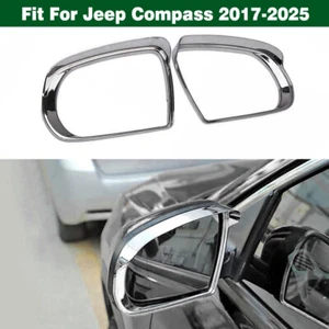 Pair Rearview Mirror Rain Eyebrow Frame Chrome Trim For Jeep Compass 2017-2025 - Bild 1 von 12