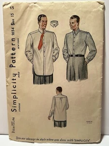 WWII 30s Simplicity unbedrucktes Schnittmuster #1654 HERREN SHIRT Gr. 15 C 38" RAR - Bild 1 von 10