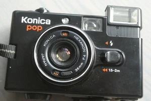 Konica pop 35mm Film Point & Shoot Camera Hexar 36mm F4 Lens - Picture 1 of 8
