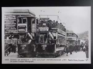 London Tram TRAMS IN MERTON LCC/LUT INTERCHANGE c1911 Pamlin Print Postcard M423 - Picture 1 of 2