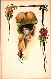 ILUSTRACIÓN DE ARTISTA - MUJER CON SOMBRERO GRANDE - POSTAL DE COLECCIÓN - Imagen 1 de 2