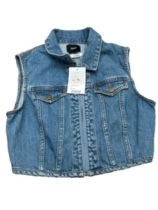 NWT BDG Womens Denim Rins Vest Jacket Full Zip Cropped Medium Wash Blue Size M - Picture 1 of 7