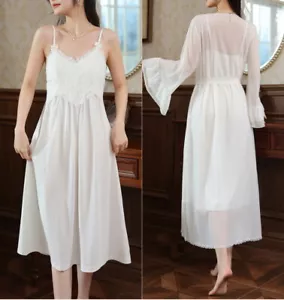 Mujer Pijama Algodón Bandolera Vestido Acolchado Malla Encaje Ropa de Salón 161201 2 un. - Imagen 1 de 32