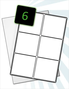 Glänzende A4 Blatt - 6 glänzende weiße Laseretiketten - Hochglanz Druckeretiketten HGP - Bild 1 von 1