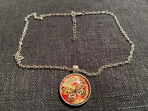 Collana Farfalla Leopardo Credere Ispirazione Arancione Giallo Nero Argento - Foto 1 di 3