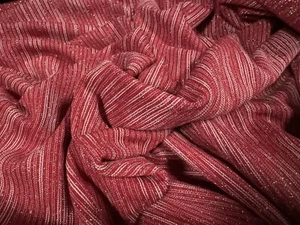 Super Stretch Metallic Lurex Jersey Fabric, Per Metre - Dual Face - Red & Silver - Picture 1 of 4