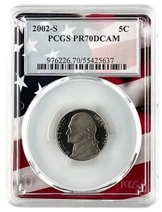 2002 S Jefferson Nickel PCGS PR70 DCAM Flag Picture Frame - Picture 1 of 2
