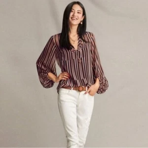 Cabi Ultimate Multicolor Striped Blouson Sleeve Blouse Size Large - Picture 1 of 11