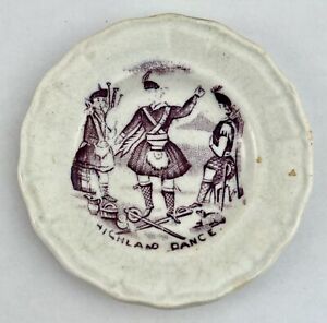Vintage Transferware Staffordshire Creamware Butter Pat -- Highland Dance