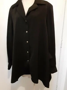 Diane Gilman Black & Gold Button Long Sleeve Tunic Jacket Size Small Drape Hem - Picture 1 of 5