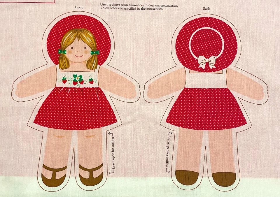 Vintage Cranston Strawberry Sun Dress Sizes 1-3 & Doll Cotton Fabric Panel 35x60 - Image 1 of 4