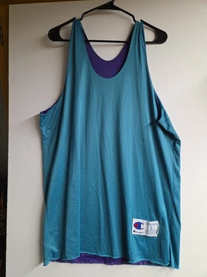 Camiseta deportiva grande reversible vintage de los años 90 CHAMPION malla verde azulado y púrpura 20,5x32 Foto 1 de 4