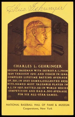 Charles Gehringer Autographed Signed HOF Plaque Postcard Detroit Tigers - Image 1 of 2