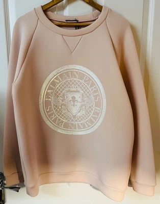 Moletom de mergulho Balmain rosa perolado logotipo tamanho UK 10/UE38 - Imagem 1 de 4