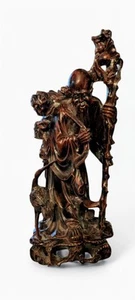 Antique Chinese Carved Zitan Wood Statue of Shou Lao The God of Longevity - Picture 1 of 22