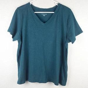 Eileen Fisher Womens L Teal Green Vneck Tee Tshirt Top 100% Organic Cotton Basic - Picture 1 of 4