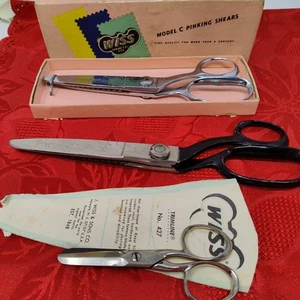 3X Vtg Wiss Pinking Shears Scissors C7 ZigZag Cut Sewing Chrome 364 7 N 9" Box - Picture 1 of 14