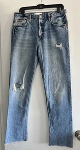 Zara Womens Jeans Size 8 Wide Leg Distressed High Rise - Picture 1 of 8