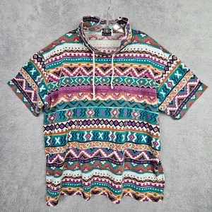 Vintage 80er Jahre Damen Top 2X blau Southwestern Azteken Tribal geometrisches Kordelzug Alabuy - Bild 1 von 16