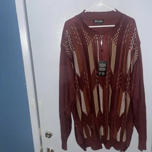 Maglione Stacy Adams uomo 4XL rosso combo zip pullover maglia grande motivo geometrico - Foto 1 di 9