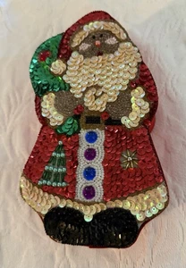 Weihnachtsmann Weihnachtsbaum Pailletten & Perlen verziert Weihnachtsdeko Geschenkbox Vintage - Bild 1 von 5