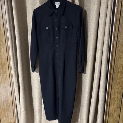 ROBBIE BEE DRESS WOMENS SZ 4 P BLACK BUTTON DOWN 2 POCKETS LONG SLEEVE COLLAR - Image 1 of 4