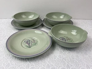 Spode Moondrop Flemish Green 3 x Soup Cups / Bowls & Saucers Superb Condition - Picture 1 of 7