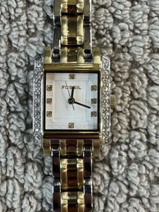 Fossil Womens Watch Two Tone Crystal Accents Square ES-2126 New Battery 6.25" - Picture 1 of 4