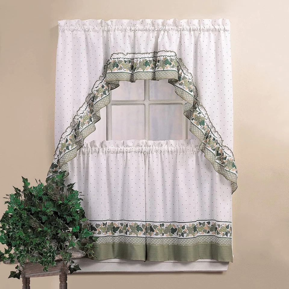 CHF & You Cotttage Ivy Country Curtain Tier and Swag Set Multi 56 Inchx24 Inch