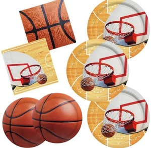 Basketball Party Supplies for 16 Guests Dinner Dessert Paper Plates Napkins - Picture 1 of 6